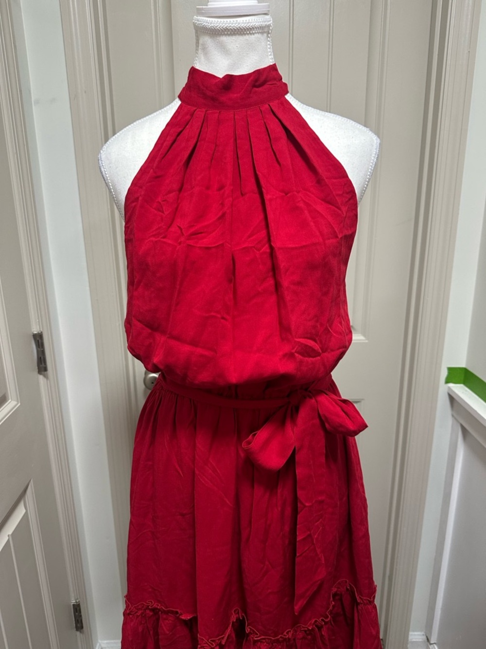 Red Halter Tie-Waist Mini Dress - Picture 2 of 7